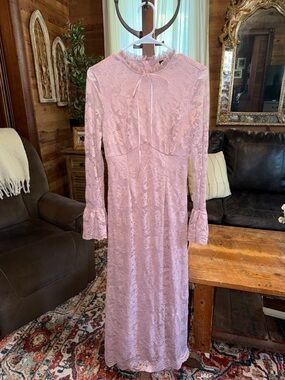 Long Sleeve Lace Maxi Dress in Blush Pink